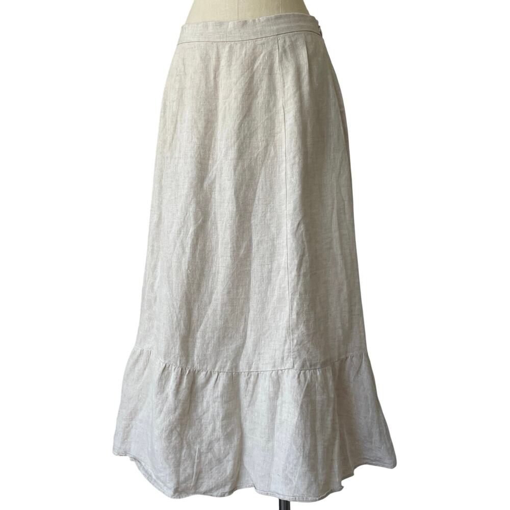 Wilford Elegant Beige Linen Skirt Size 4 Coastal Minimalist Midi Cottagecore